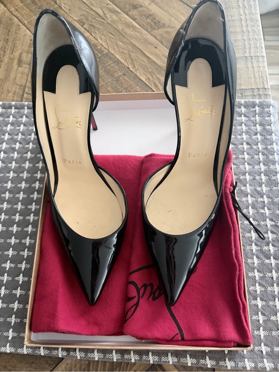 Christian Louboutin Shoes - Christian Louboutin Black Patent Pointed Iriza 100 Pumps with Red Sole